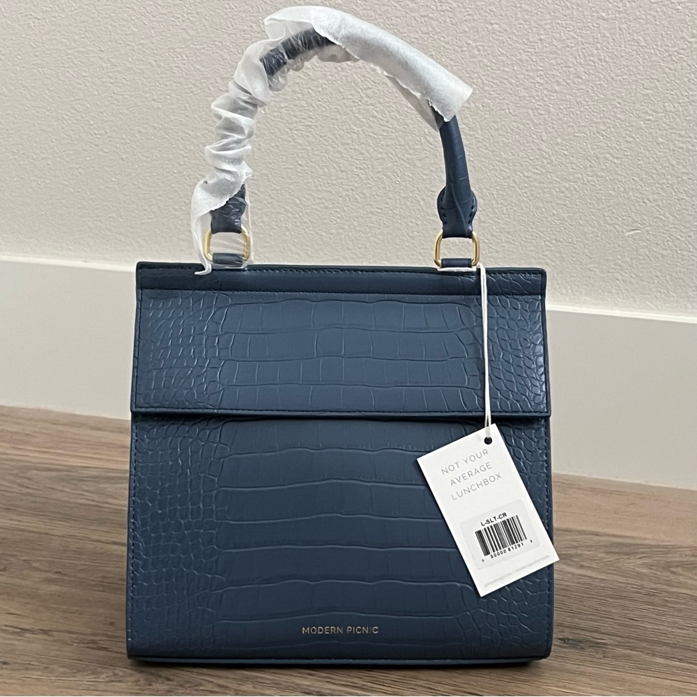 Blue Croc-Embossed Women's Bag